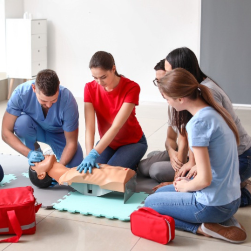 Group performing CPR training