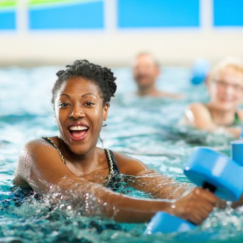 women working out in pool