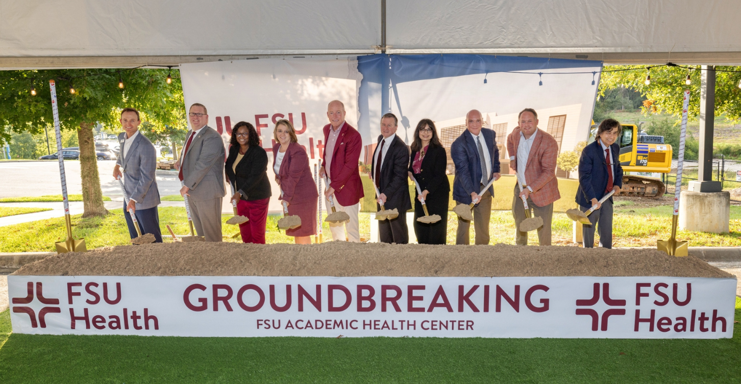 group of people with shovels at FSU Health groundbreaking