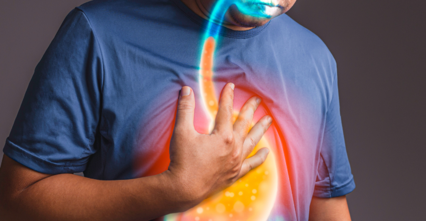 man grabbing chest