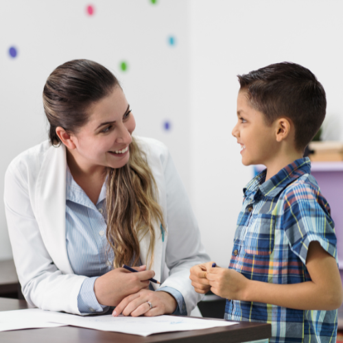 Psychiatrist talking with child