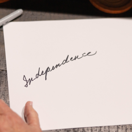 "Independence" in Camilla's handwriting