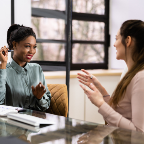 Two women talking