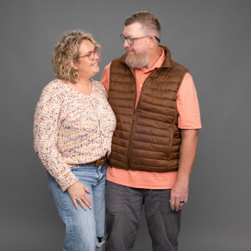 Jeff and his wife looking into each other's eyes