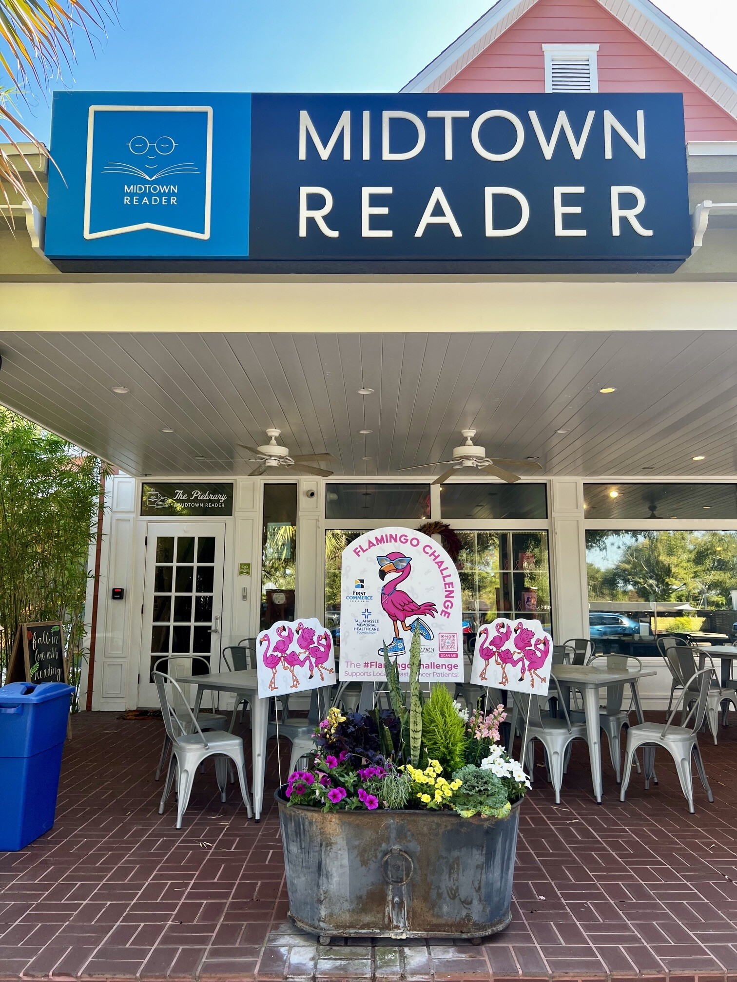Decorated flamingos displayed in support of breast cancer patients