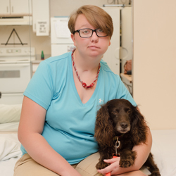 Clary Bateman with Animal Therapy dog Bogey