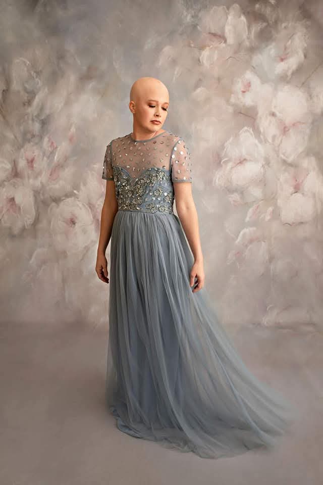 Cyndi in an evening dress